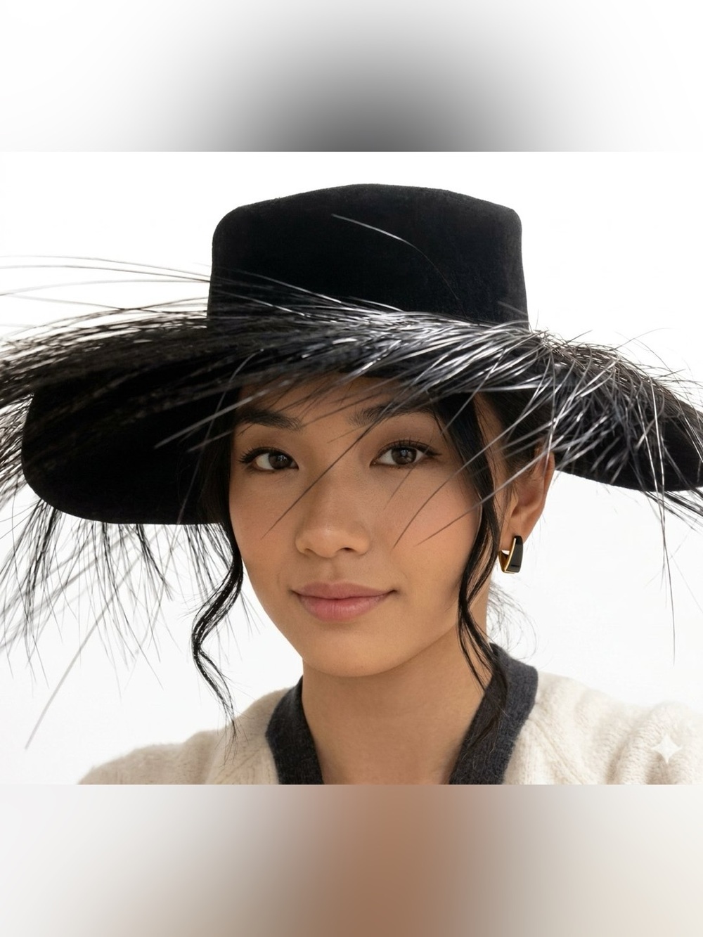 Vintage Frank Olive Private Collection Black Felt Explosive Horsehair Hat Small